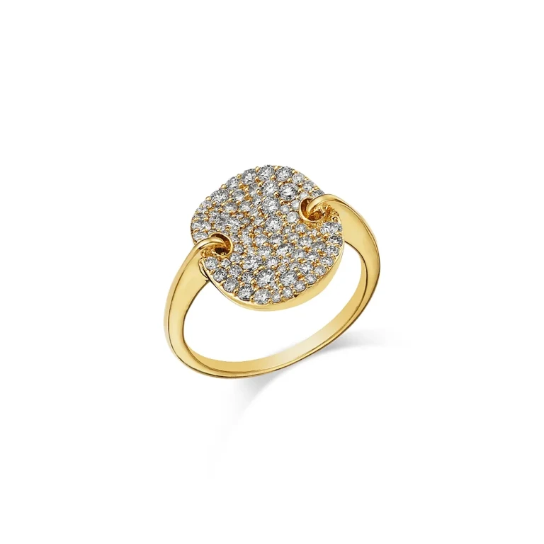 Diamond Pave Oval Disc Ring in 14K Yellow Gold, 1.0 tcw