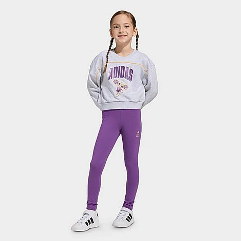 adidas Girls' Toddler and Little Kids x Disney Minnie Mouse Sweatshirt and Leggings Set in Light Grey Heather/Semi Ice Tangerine Size: XXS