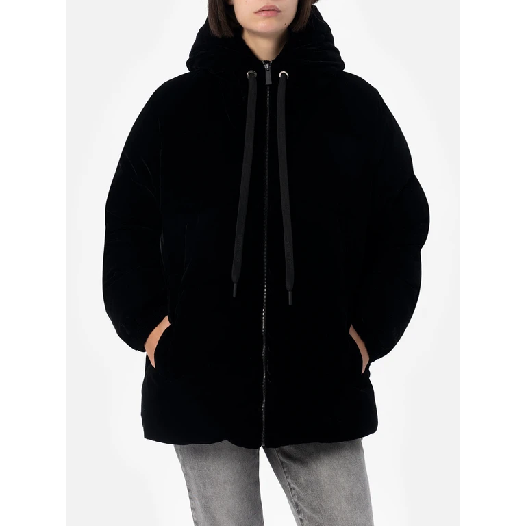 Mc2 Saint Barth Geneve Black Velvet Hooded Down Jacket - Women