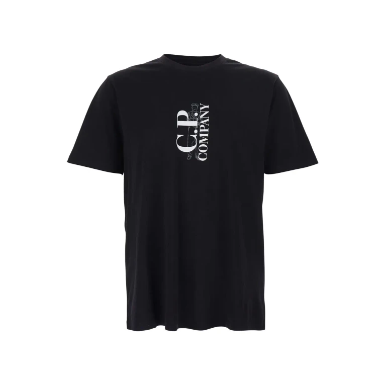 C. P. Company Black T-shirt With Lettering Logo On The Front In Cotton Man