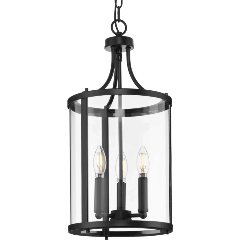 Matte Black Three Light Hall & Foyer Light from the Gilliam Collection