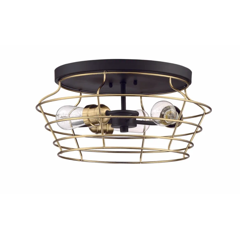 Flat Black Satin Brass Three Light Flushmount from the Thatcher Collection