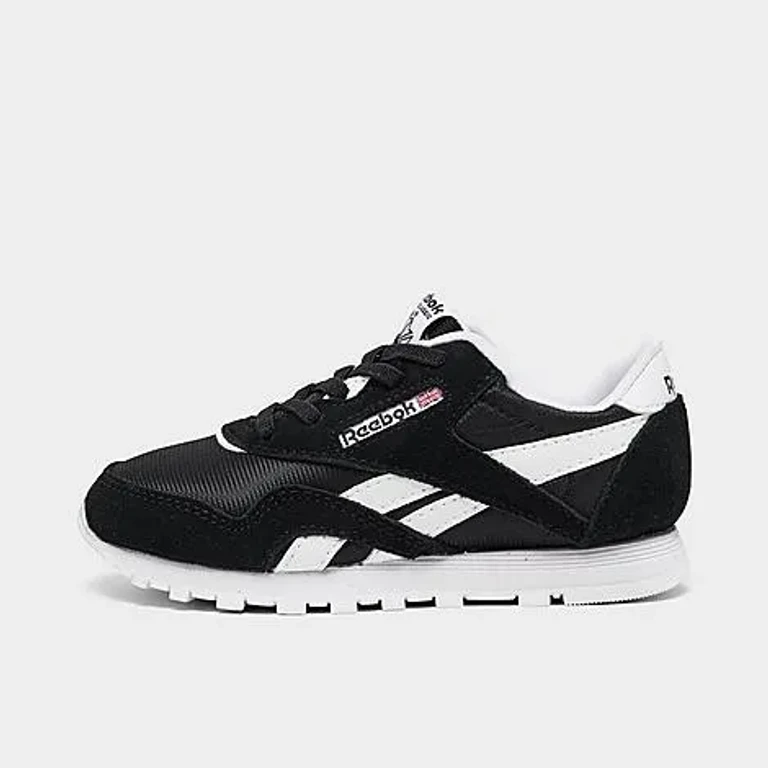 Reebok Kids Toddler Classic Nylon Stretch Lace Casual Shoes in Black/White Size: 4.0