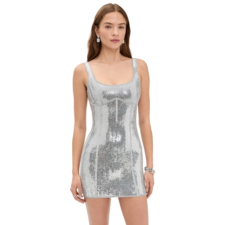 Fleur du Mal Sequin Knit Corset Mini Dress Ivory M
