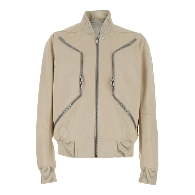 Rick Owens Heizer Flight Bomber Jacket With Bomber Collar And Two Zip Pockets On The Front In Beige Cotton Blend For Men