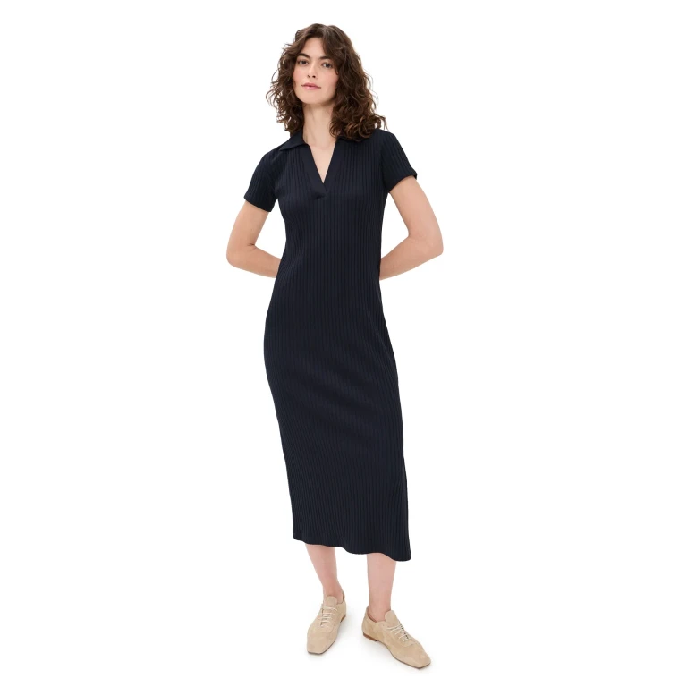 Vince Rib Short Sleeve Polo Dress Coastal XXS