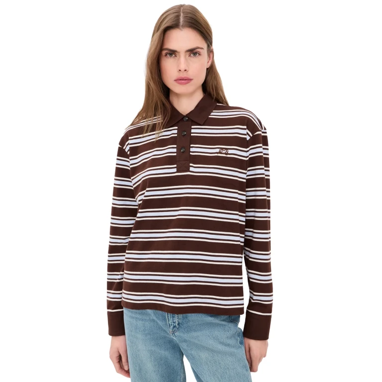 rag & bone Stripe Long Sleeve Rugby Brwmt XL