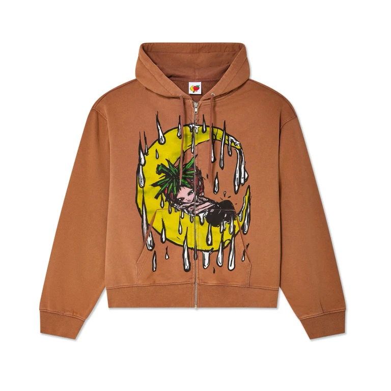 Sky High Farm Workwear Unisex Eri Zip Up Hoodie Knit Brown Organic Cotton Sweatshirt - Men