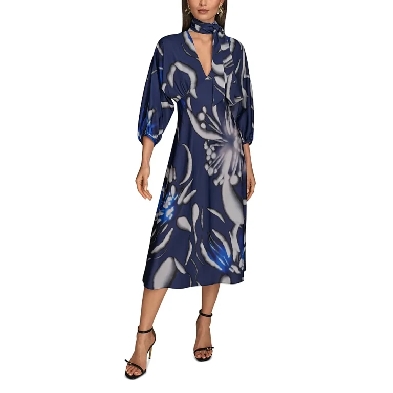 Donna Karan Satin Tie Neck Dress