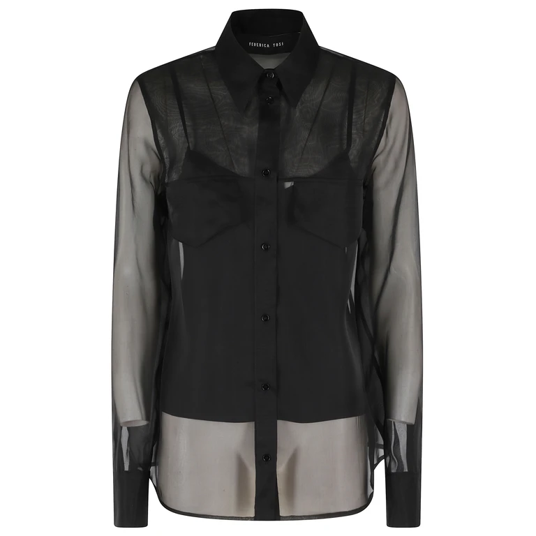 Federica Tosi Camicia Organza Di Seta Black Seta; Sottoveste:poliestere - Women