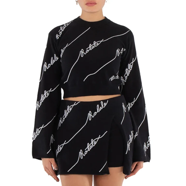 Rotate Ladies Black Logo-Embellished Cropped Jumper