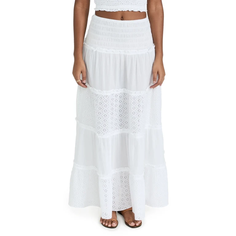Playa Lucila Smocked Skirt White Eyelet XXL