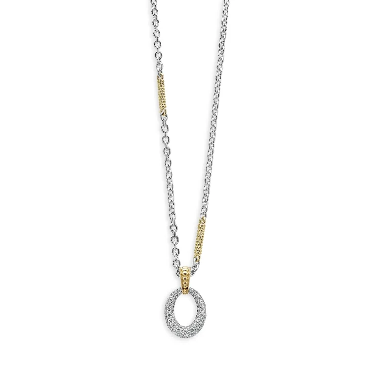Lagos 18K Yellow Gold & Sterling Silver Caviar Lux Oval Diamond Pendant Necklace, 16