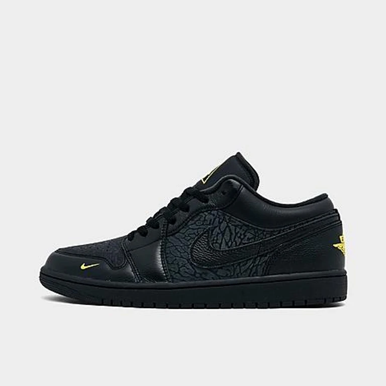 Men's Air Retro 1 Low SE Elephant Print Casual Shoes in Black/Anthracite/Tour Yellow Size: 7.0