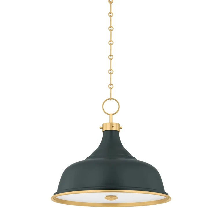 Aged Brass Soft Studio Green Pendant from the Painted No. 1 Collection