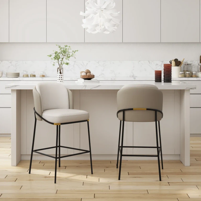 Linenic Modern PU Leather Breakfast Bar Stool with Back Bar Height Stool with Footrest