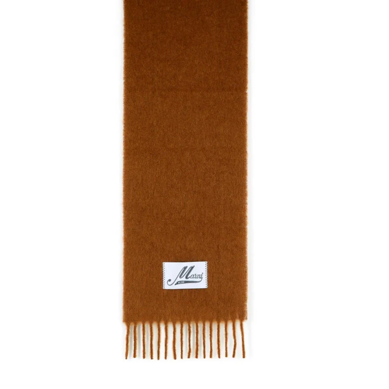 Marni Brown Brushed Alpaca Blend Scarf With Fringes