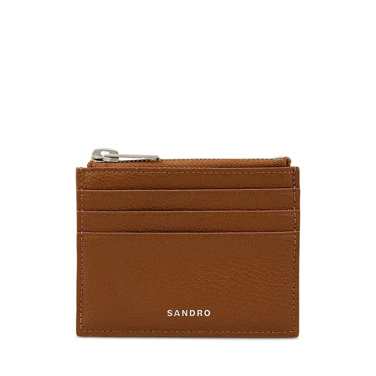 Sandro Grained Leather Zip Card Holder