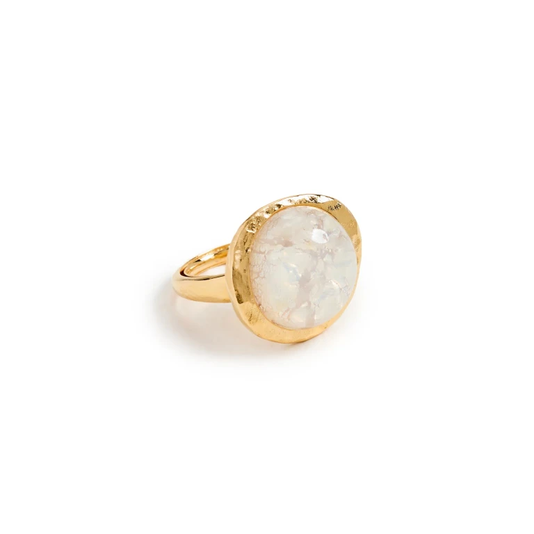 Kenneth Jay Lane Gold Button White Opal Adjustable Ring Gold/White Opal One Size