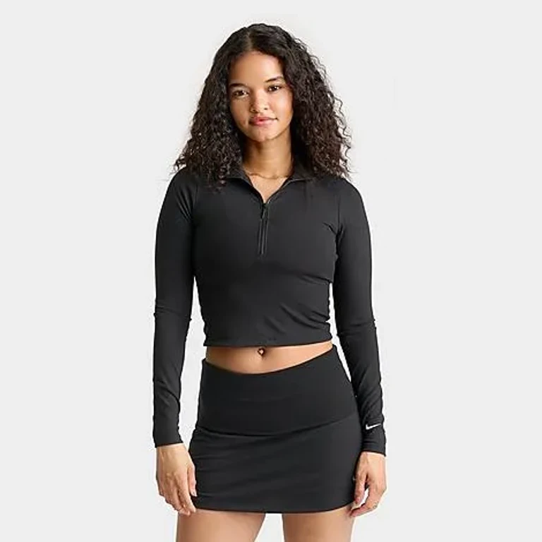 Nike Women's Sportswear Chill Knit Quarter-Zip Long-Sleeve Ribbed Top in Black/Sail Size: XS