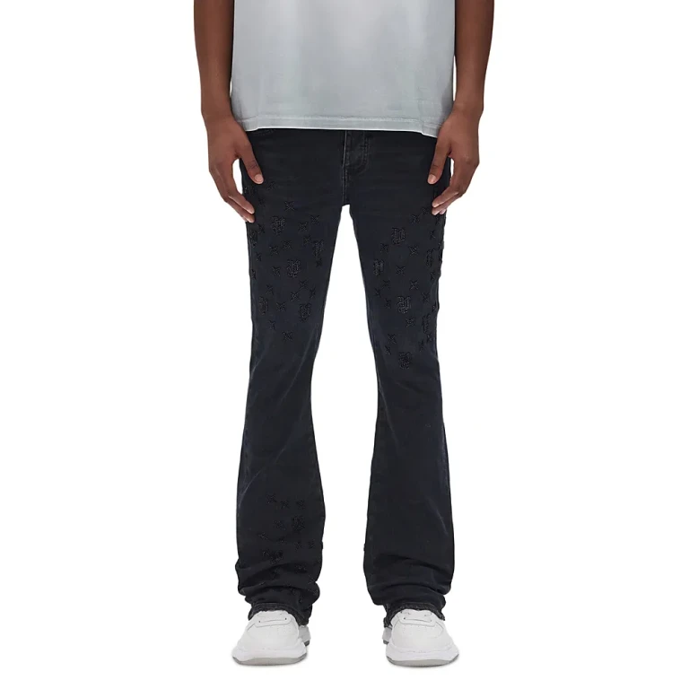 Purple Brand Flared Leg Beaded Monogram Jeans in Black