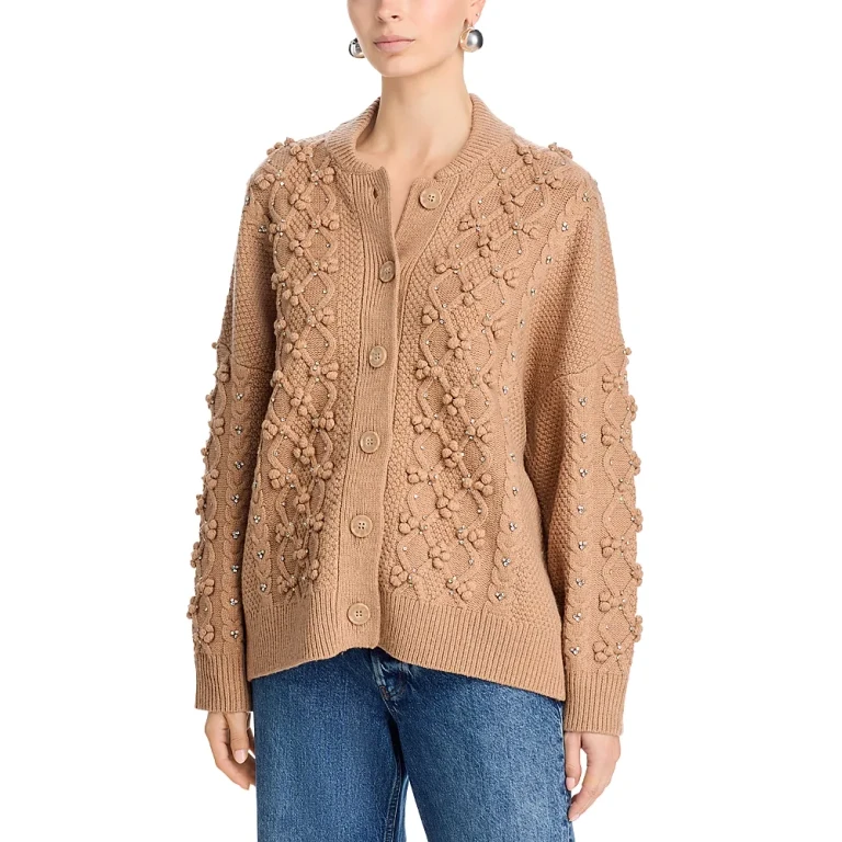Essentiel Antwerp Cable Knit Cardigan with Rhinestone Embellishments