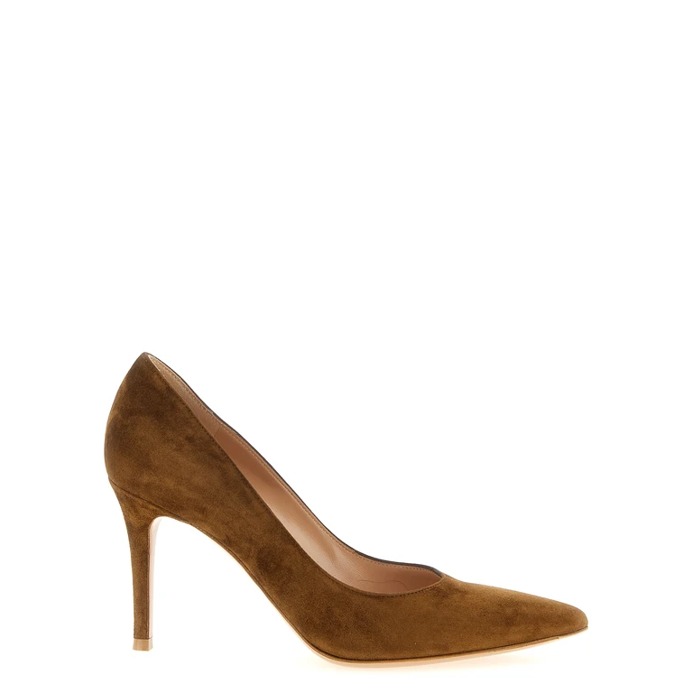 Brown Suede Leather High Heel Pumps - Women