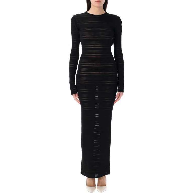 ANDREĀDAMO Striped Sheer Knit Long Dress