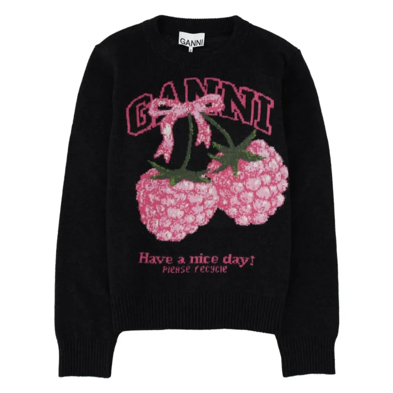 Ganni Crewneck Sweatshirt With Raspberries Print
