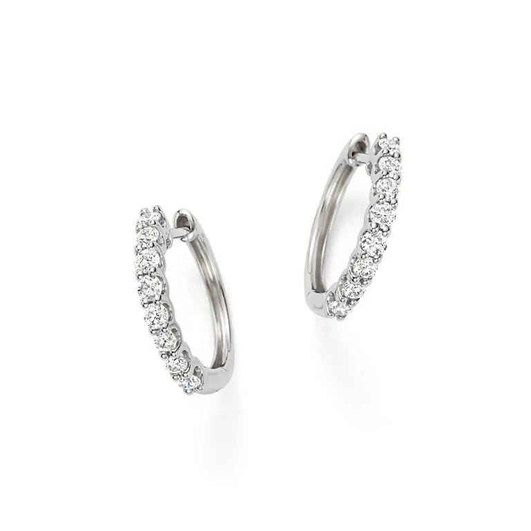 Diamond Hoop Earrings in 14K White Gold, 0.60 tcw