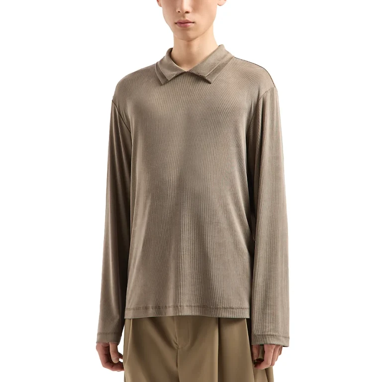 Emporio Armani Textured Stretch Long Sleeved Polo Shirt