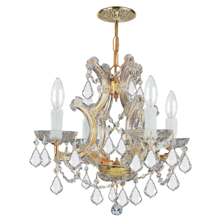 Maria Theresa 4-Light 15" Mini Chandelier in Gold with Clear Hand Cut Crystals