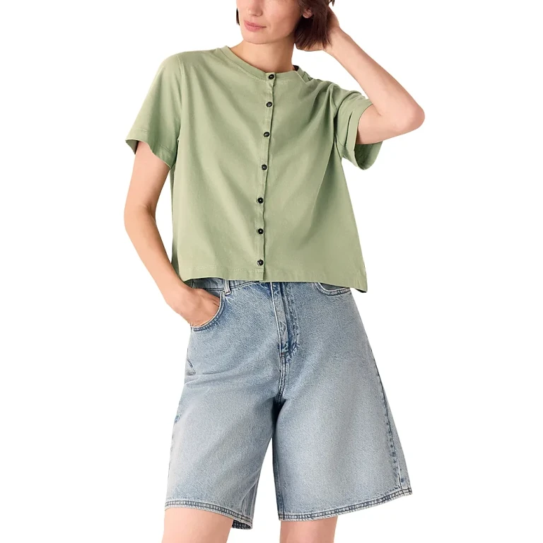 Whistles Round Neck Button Up Tee