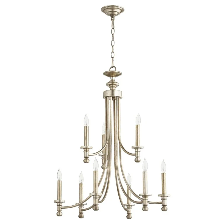 Quorum Rossington 9-Light 31" Transitional Chandelier in Aged Silver Leaf
