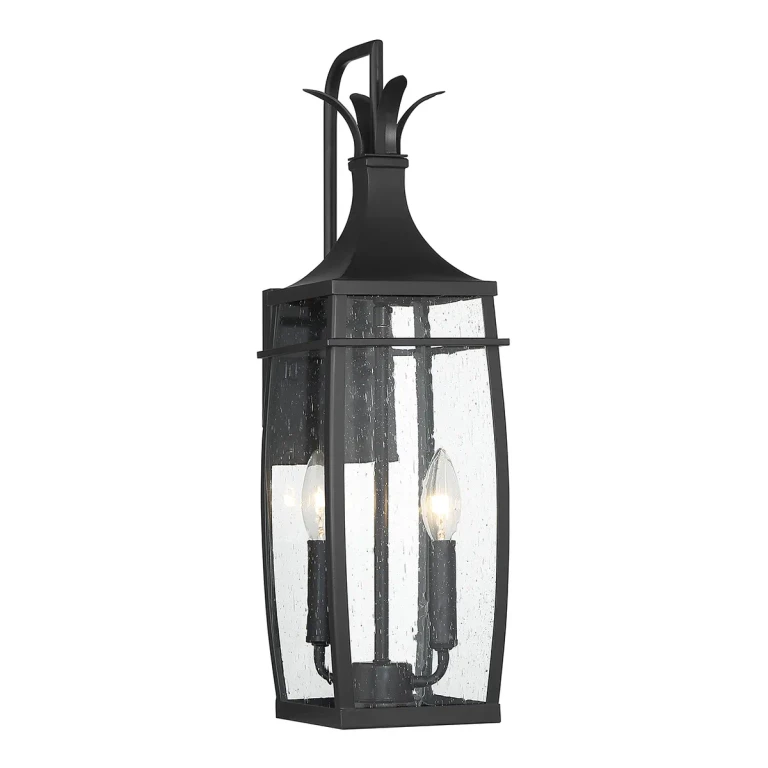 Matte Black Two Light Outdoor Wall Lantern from the Montpelier Collection