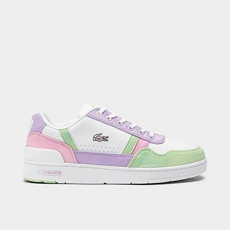 Lacoste Big Kids T-Clip Lace Closure Casual Shoes in Open White/Purple/Green Size: 3.0