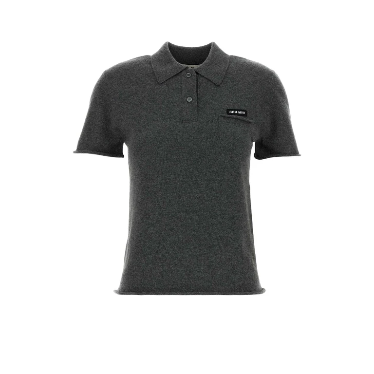 Miu Miu Grey Cashmere Polo Shirt Ardesia Exterior: Maglieria - Women