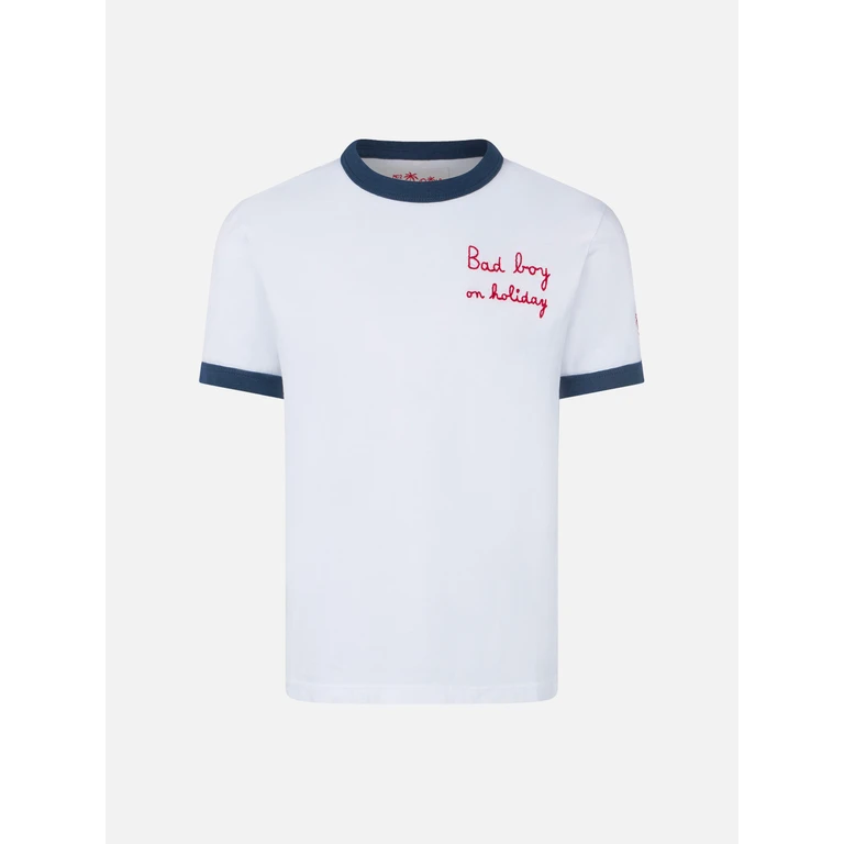 Mc2 Saint Barth Boy Cotton T-Shirt With Embroidery White