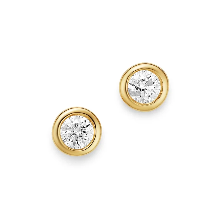Diamond Bezel Set Stud Earrings in 14K Yellow Gold, 0.20 tcw