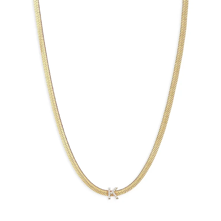 Ettika Initial Herringbone Chain Necklace in 18K Gold Plated, 12