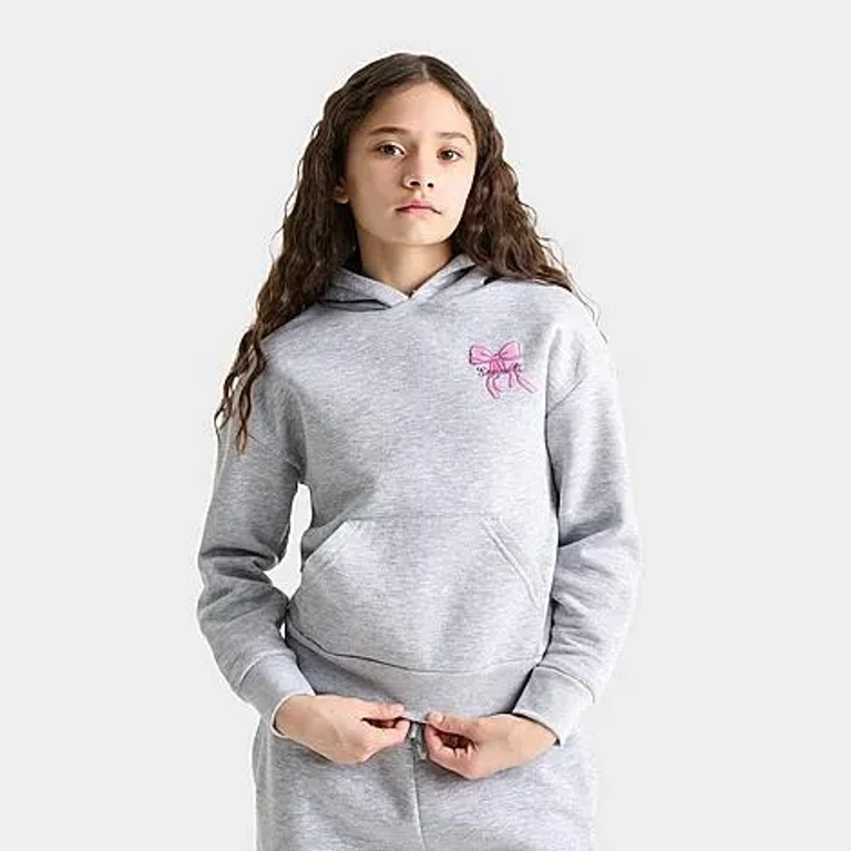 Girls' Big Kids Bow Pullover Hoodie in Grey Marl Size: Small