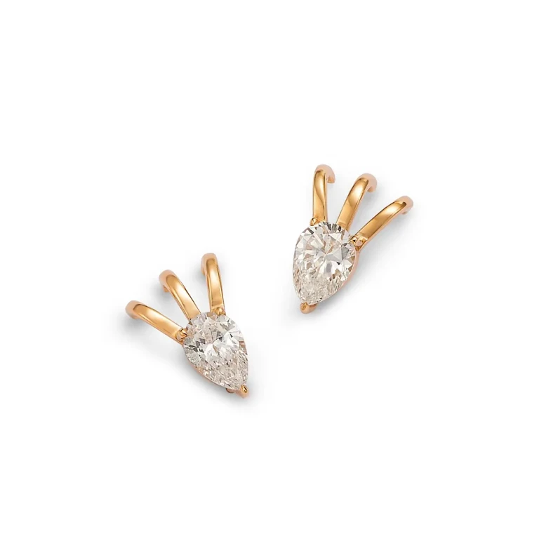 14K Yellow Gold Lab Grown Diamond Pear Triple Huggie Hoop Earrings
