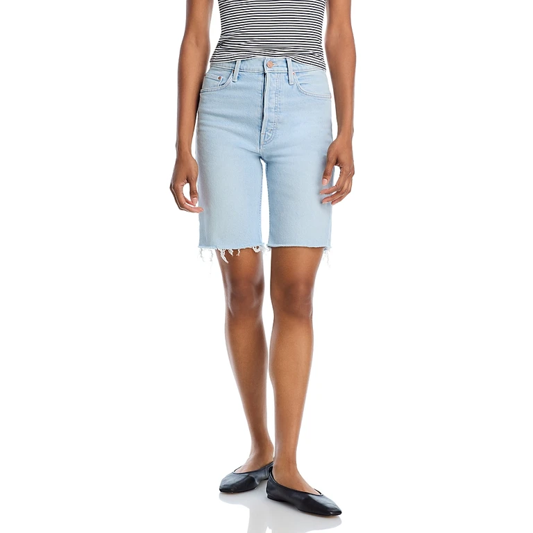 Mother Rider High Rise Denim Bermuda Shorts in Cowabunga