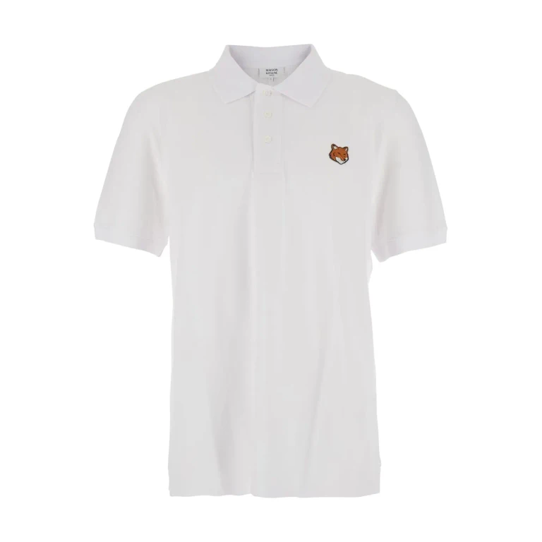 Maison Kitsuné White Polo Shirt With Classic Collar And Logo Embroidery On The Front In Cotton Man