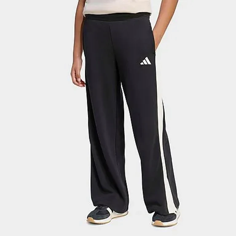 adidas Girls' Big Kids Sportswear Stadium Wide Leg Pants in Black/Off White Size: XS