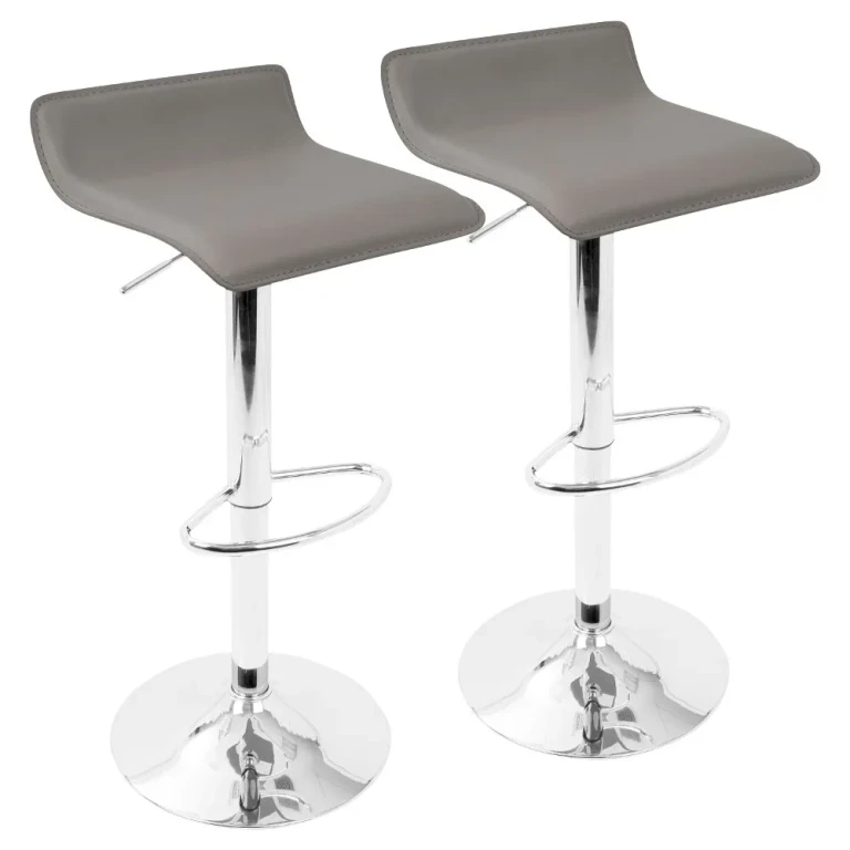 Contemporary Gray and Chrome Adjustable Bar Stool (Set of 2) - Ale