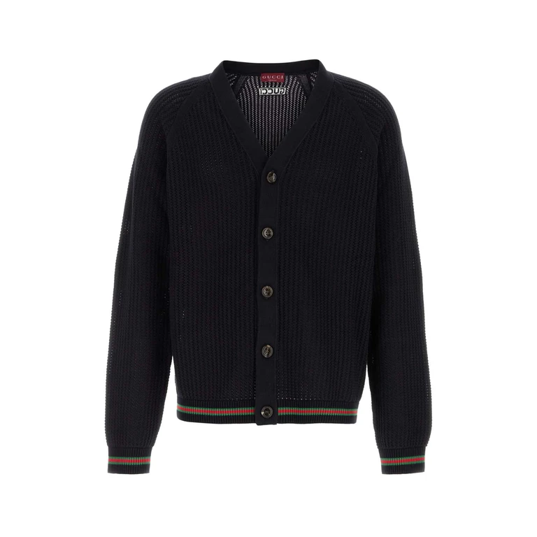 Gucci Midnight Blue Crochet Cardigan Navygreenred Cottondomestic Buffalo Maglieria - Men