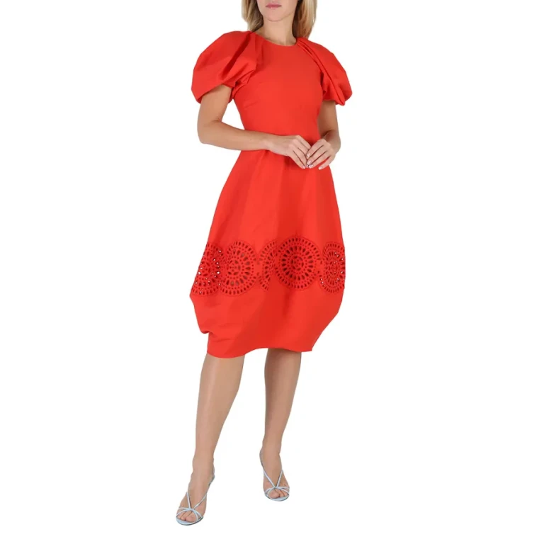 Stella Mccartney Bright Red Broderie Anglaise Puff-Sleeve Dress