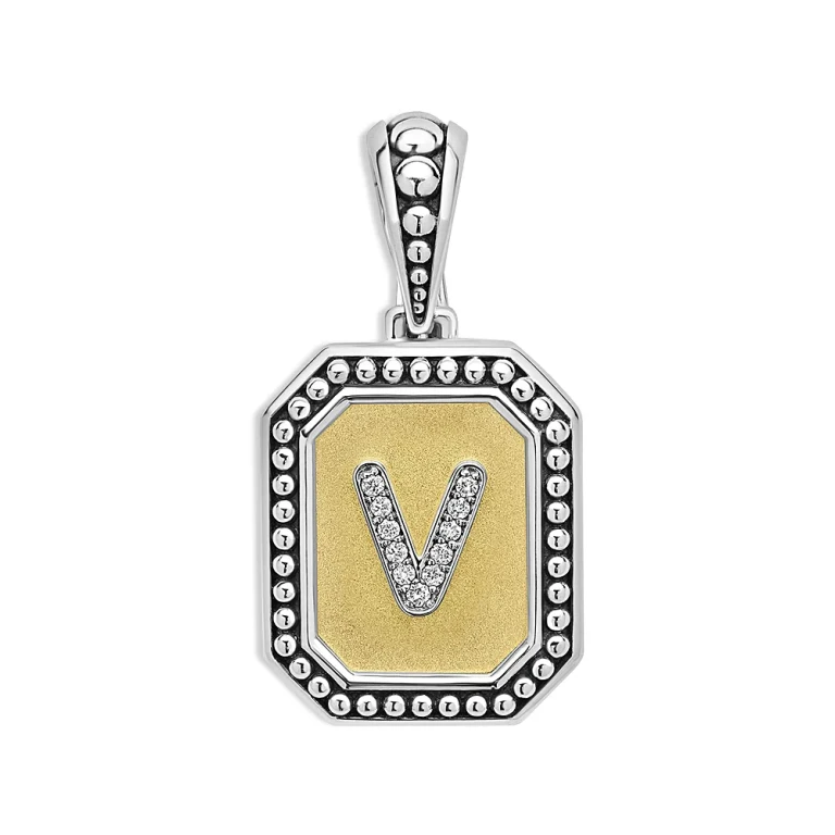 Lagos Signature Caviar Sterling Silver & 18K Yellow Gold Octagon Diamond A Initial Charm, 0.05 tcw