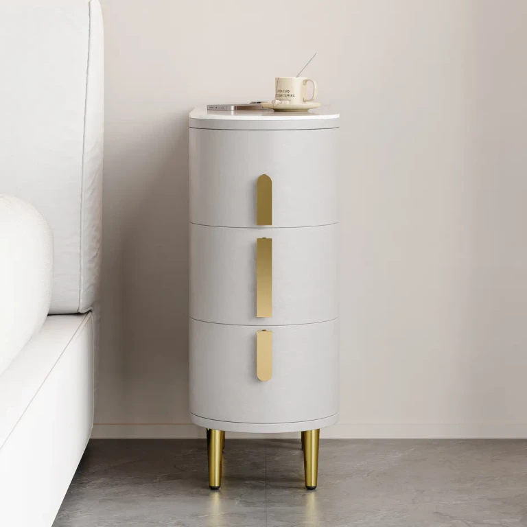 Modern Off-White Narrow 3 Drawer Nightstand Sintered Stone Top Bedside Table